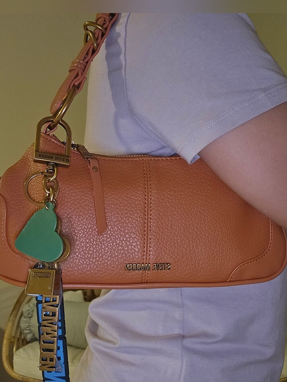 Steve Madden Tan Pebbled Leather Mini Shoulder Bag with Charms - Picture 2 of 7